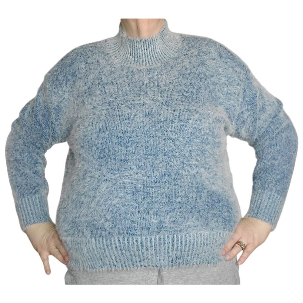 NEW Falls Creek Size 2X Blue Sweater Mock Neck Eyelash Cozy Comfort Crop Y2K